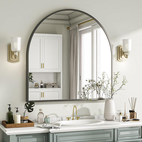 VooBang mirror mounted above bathroom vanity increasing light and perceived space in room