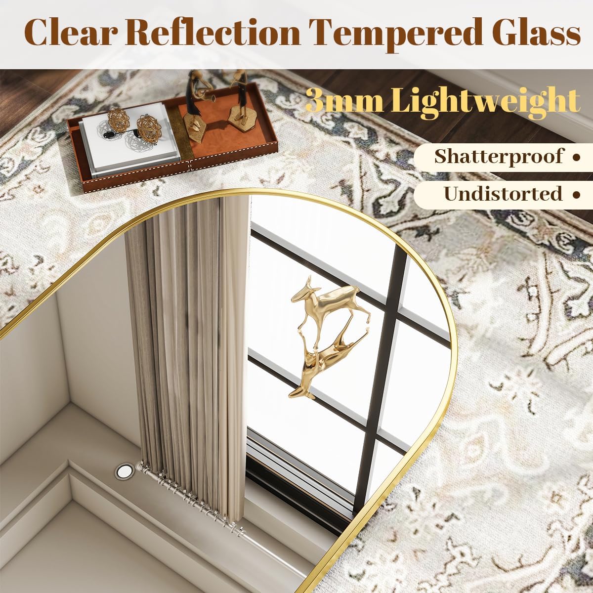 VooBang mirror mounted above bathroom vanity brightening space and adding height