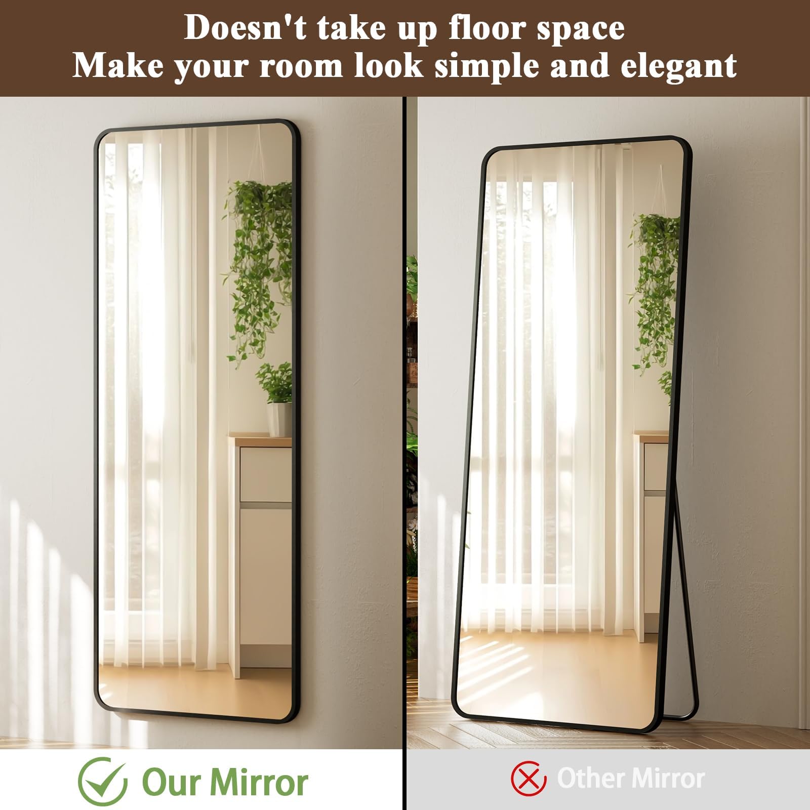 VooBang scale comparison against door showing slim profile and space-saving benefit