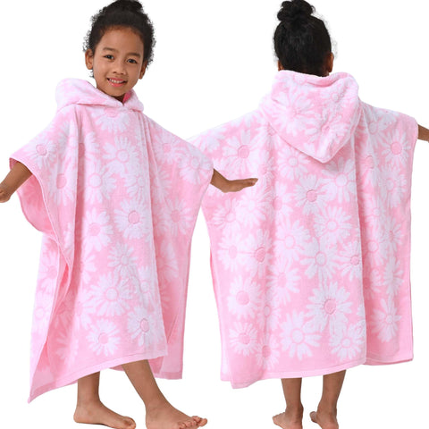 VOOVA & MOVAS front view of pink daisy poncho showing full coverage and comfort