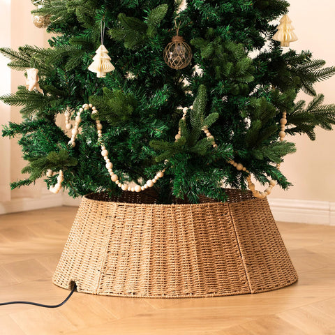 Voplintra front view of wicker tree collar hides tree base and adds rustic charm