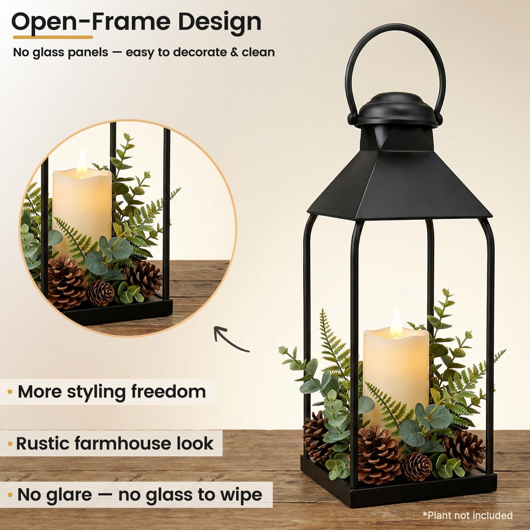 Vorplick small lantern on a table with flameless candle providing safe ambiance