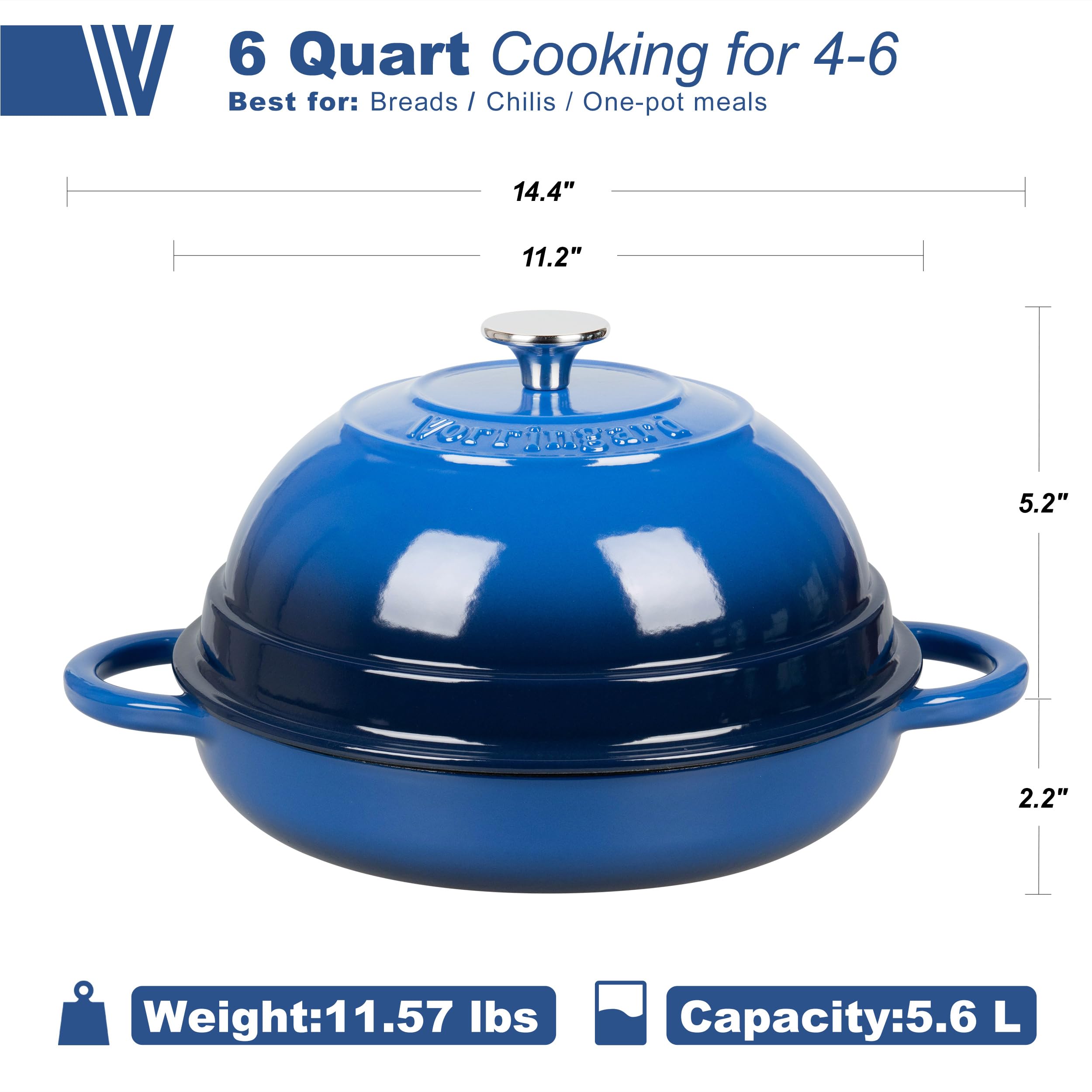 VORRINGARD close-up of blue enamel lid fitting tightly to retain steam and heat