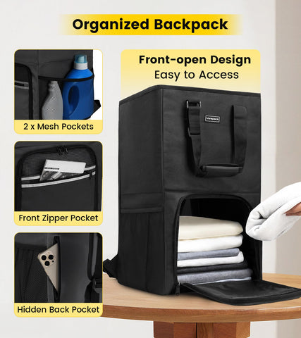 Vorspack open bag showing removable inner bag and multiple zippered pockets