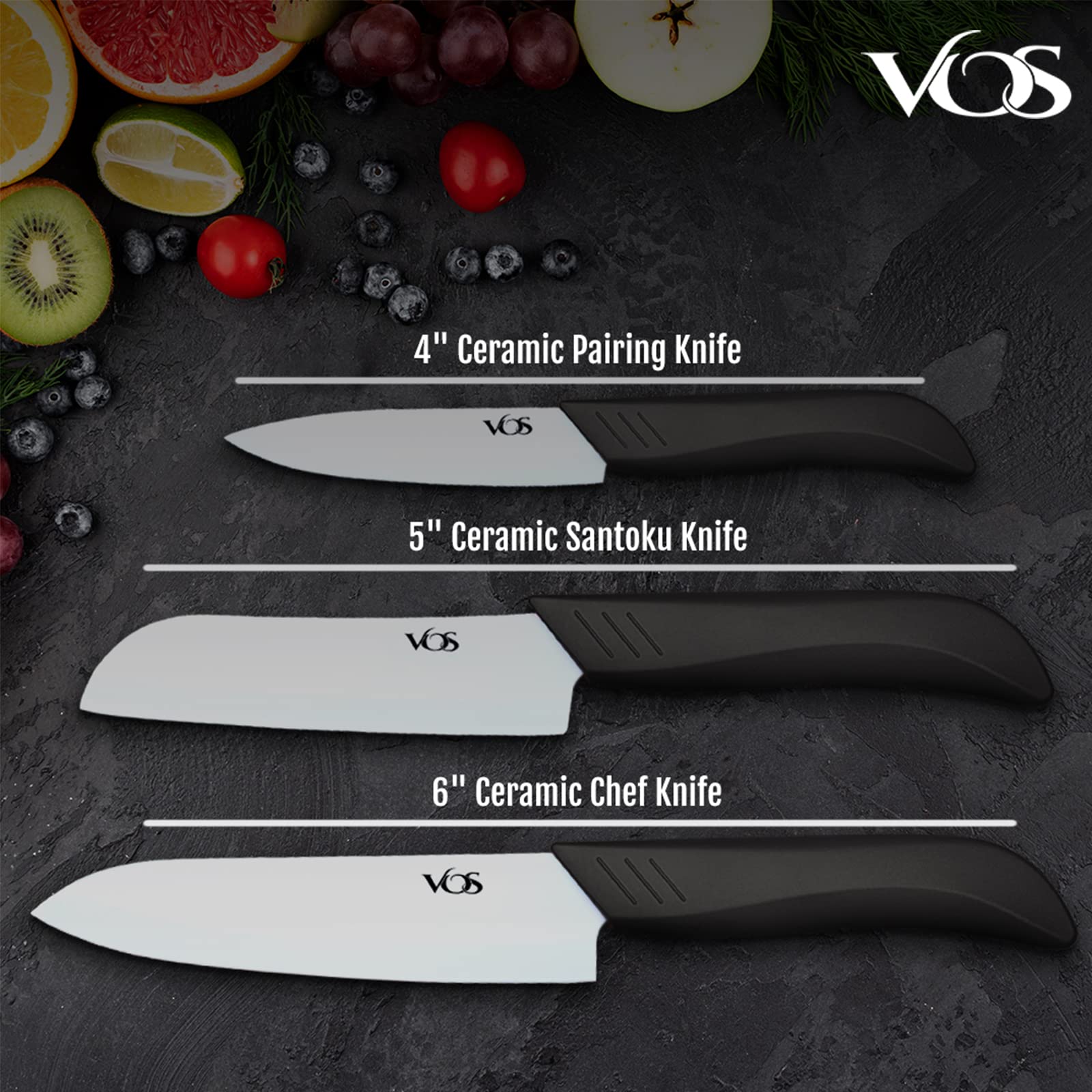 Vos chef knife front profile showing long blade for versatile slicing