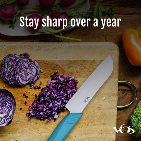Vos chef knife front view highlighting razor-sharp edge and comfort