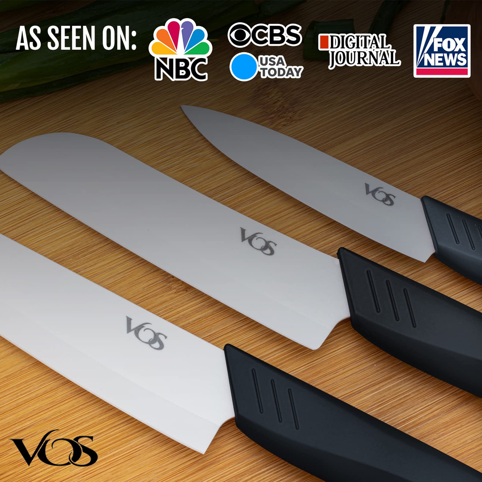 Vos knives slicing vegetables cleanly for precise, reactive-free cuts