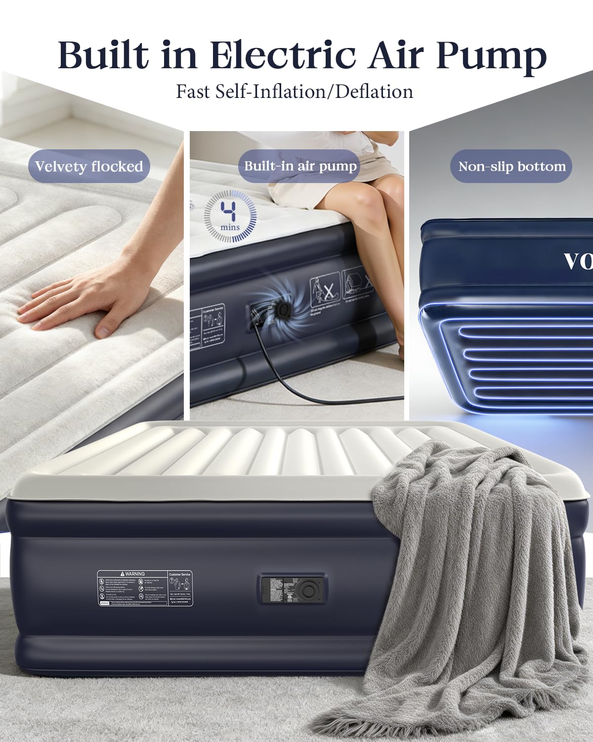 VOSSER inflated side profile at 18 inches demonstrating elevated sleeping height and full-body support