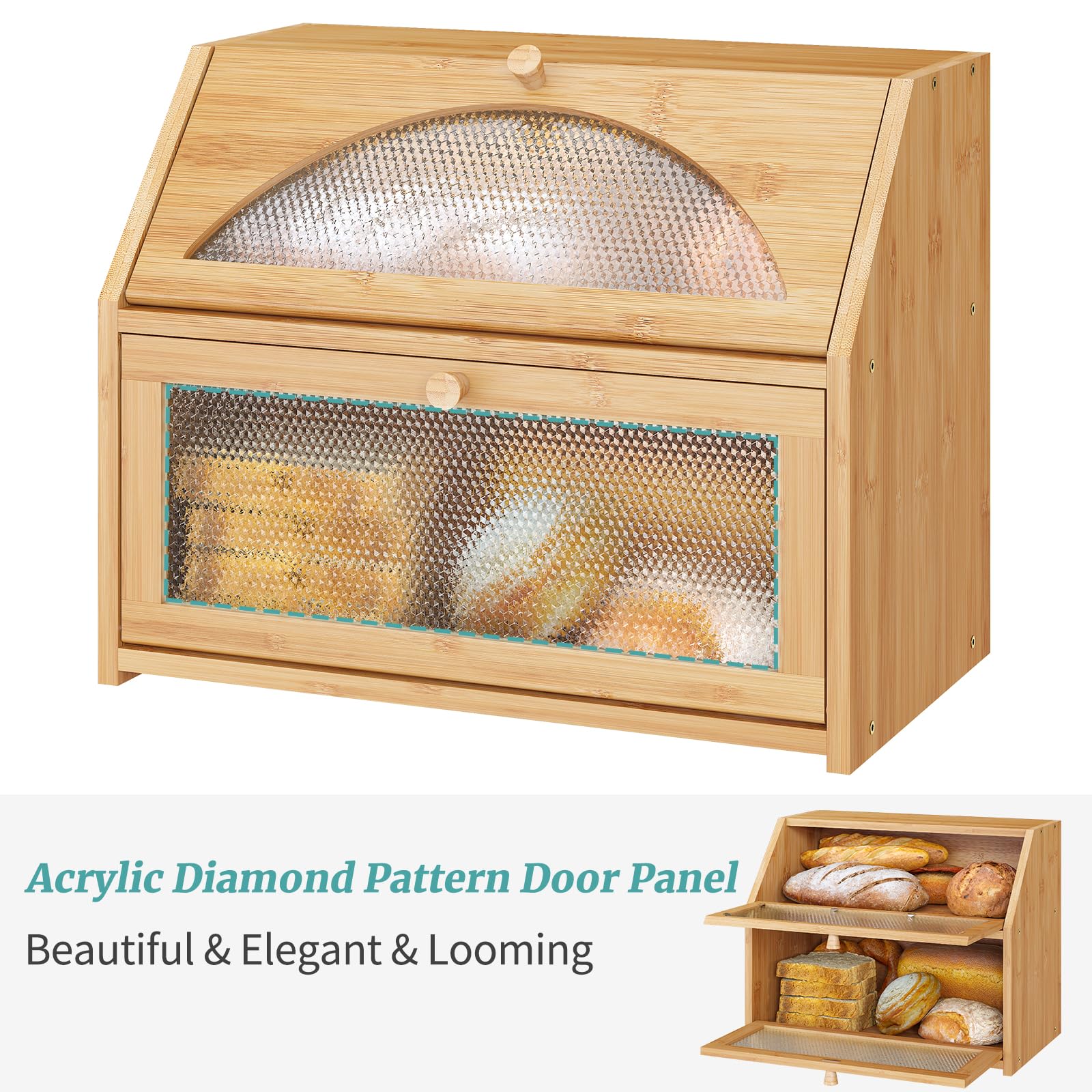 Vriccc bread box assembled with baguettes demonstrating large-capacity countertop use