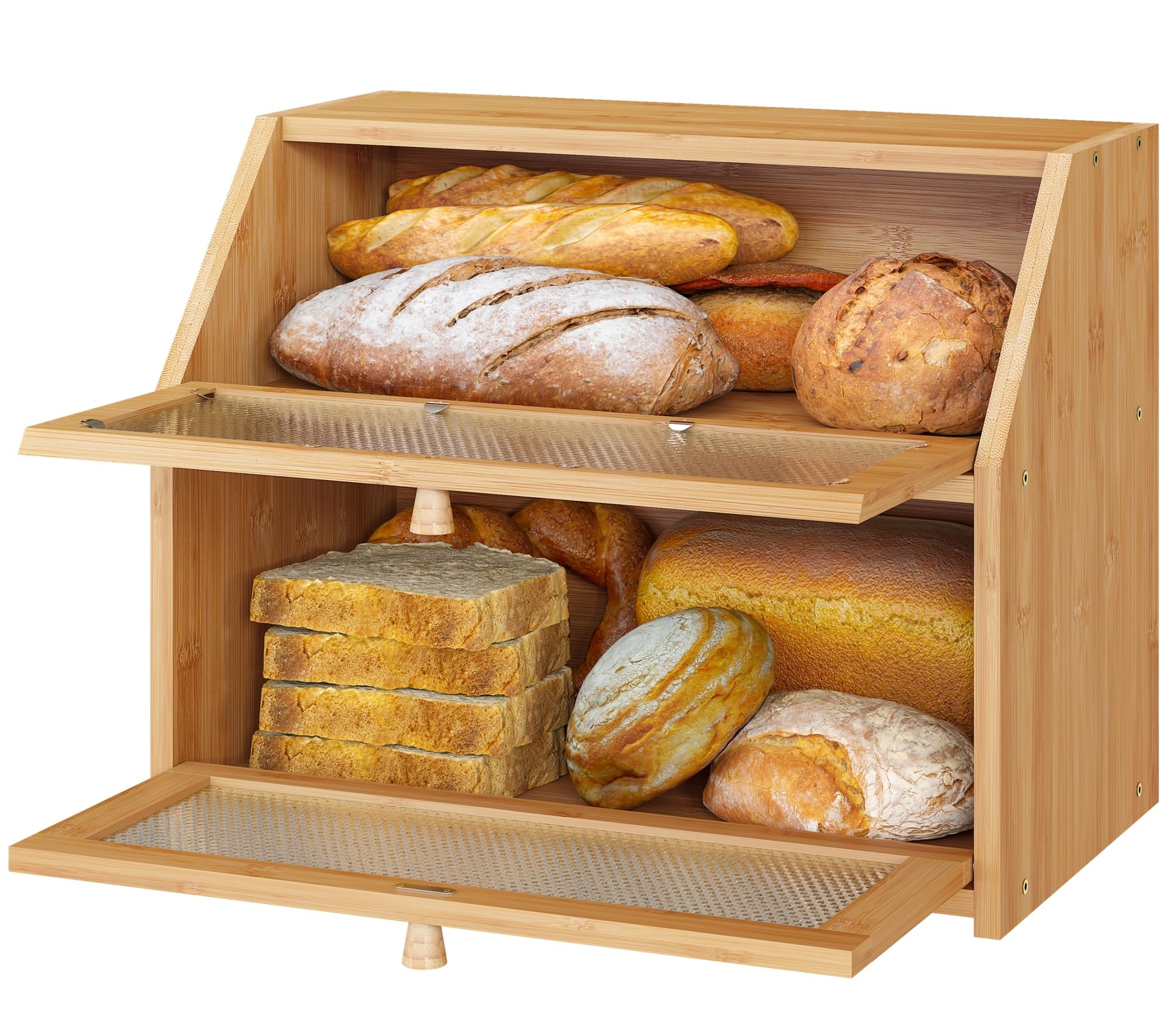Vriccc double-layer interior illustrating separated storage for loaves and pastries