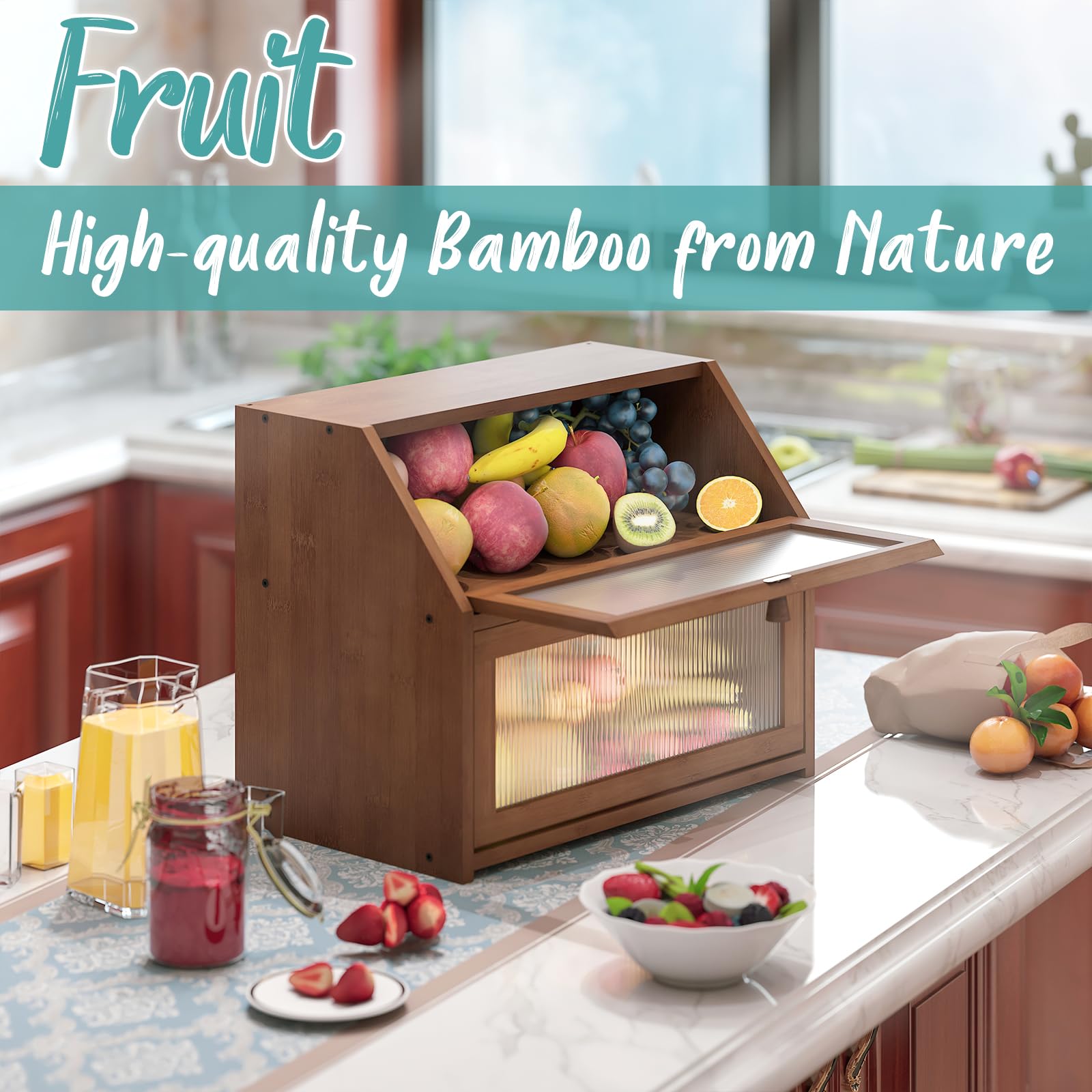 Vriccc bread box styled in a kitchen giving a natural decorative storage solution