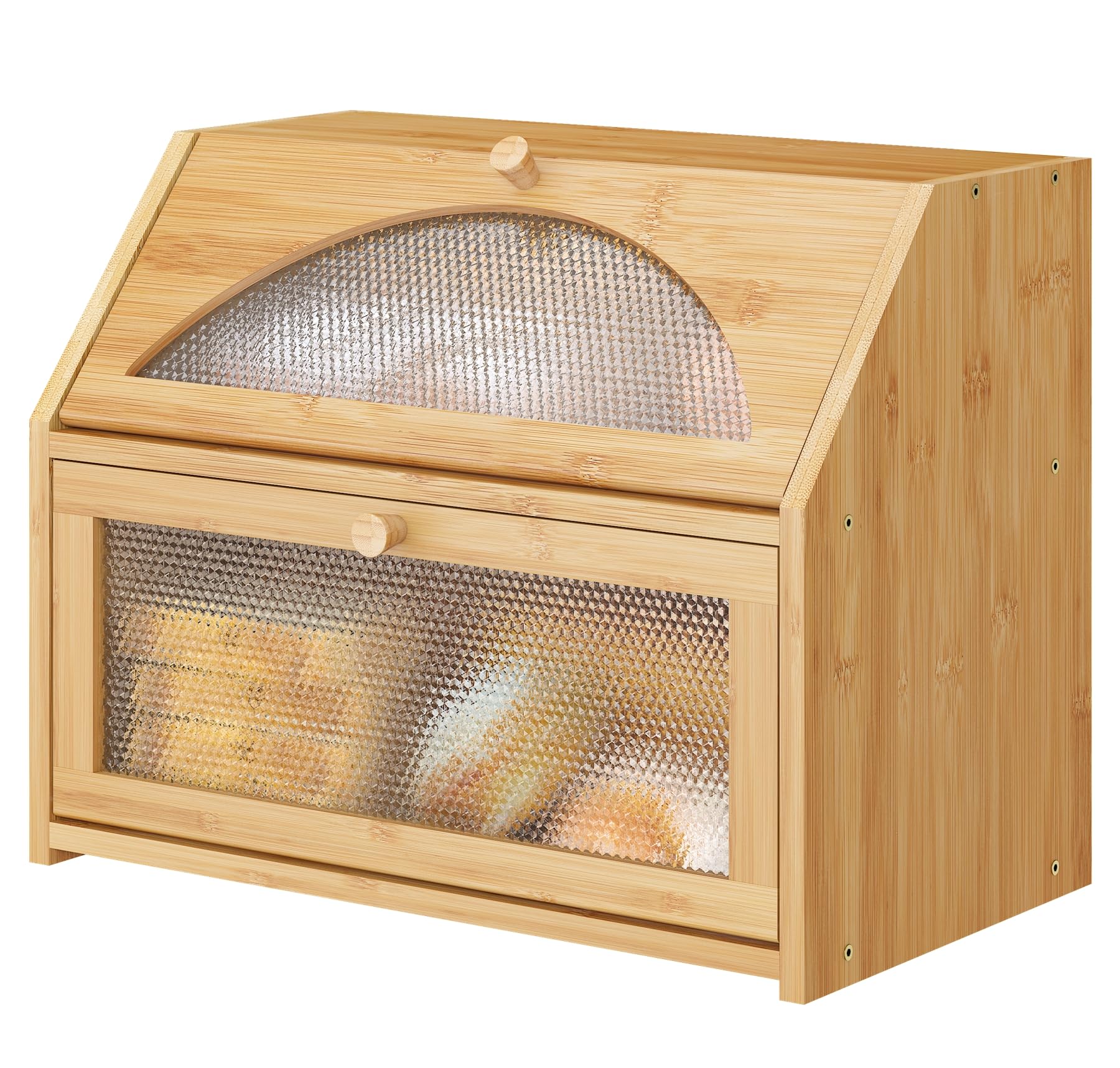Vriccc bread box next to a loaf for size comparison and clear capacity reference