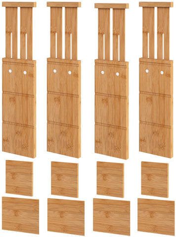 Vriccc front view of bamboo dividers set showing four dividers and eight inserts, tidy storage benefit