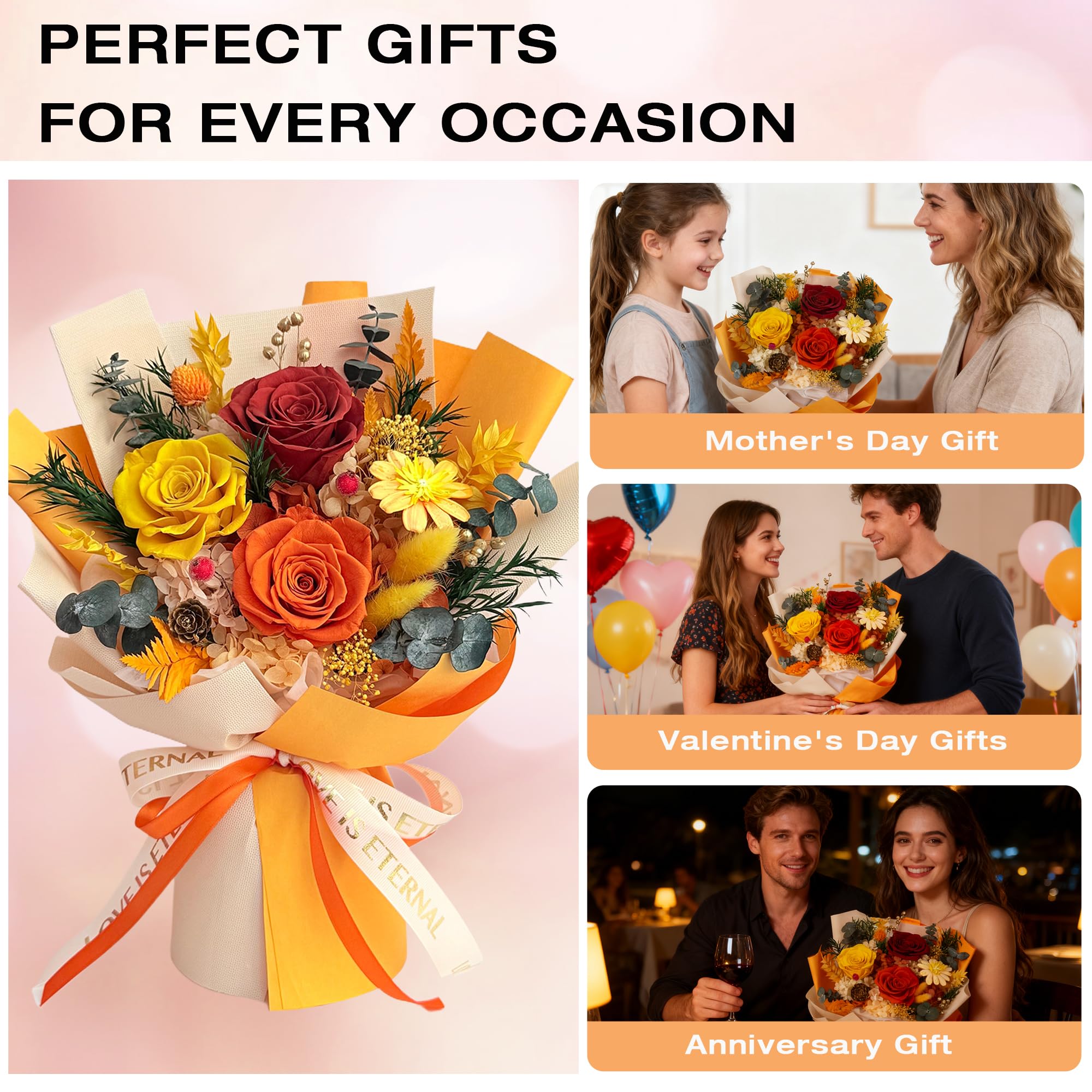 Vrioca preserved bouquet on dining table adding long-lasting decorative charm