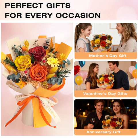 Vrioca preserved bouquet on dining table adding long-lasting decorative charm