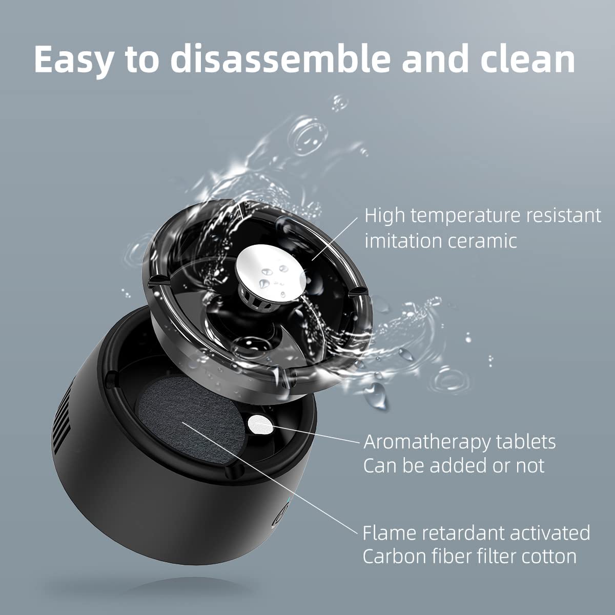 Vromoon close-up filter chamber showing replaceable filter for odor reduction benefit