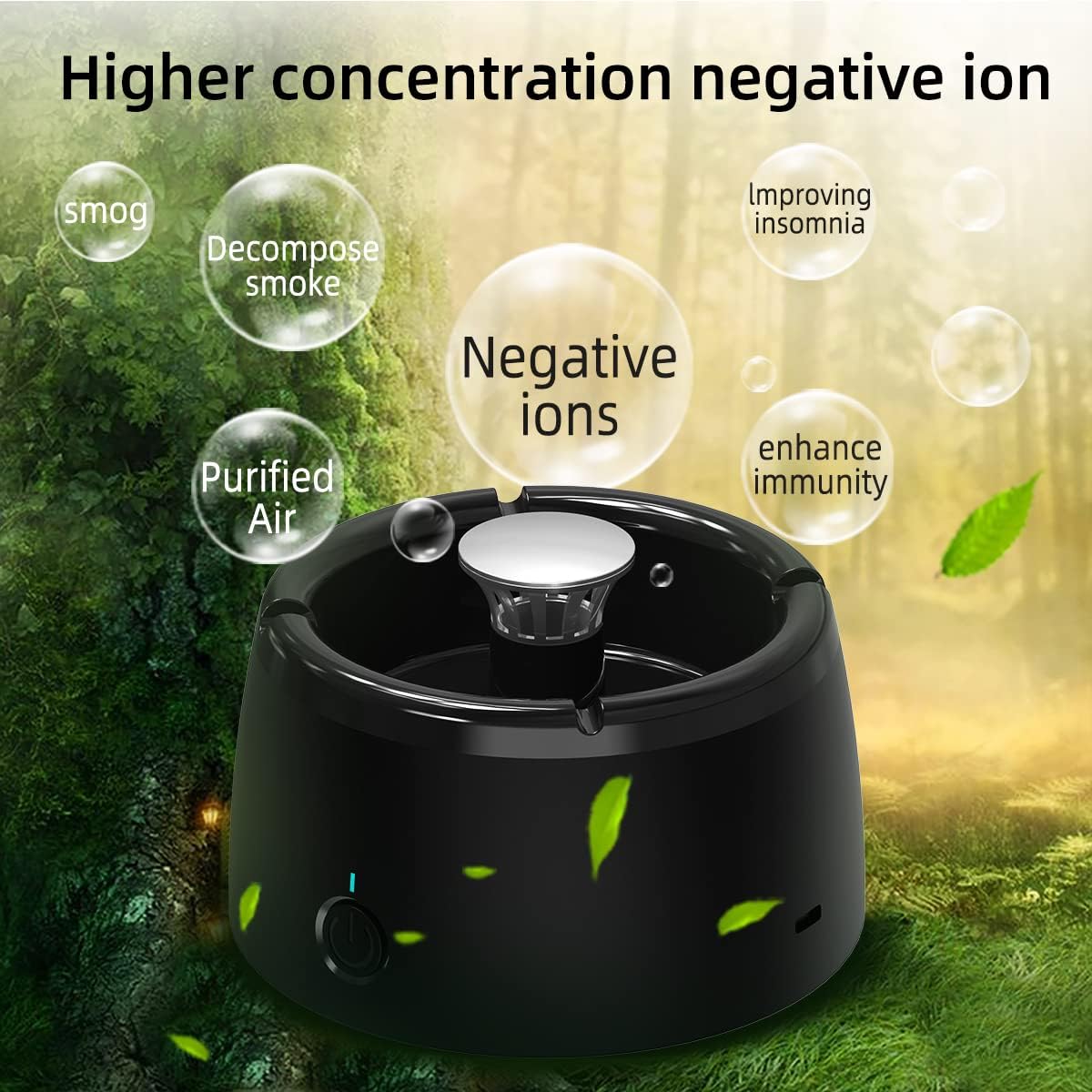 Vromoon in use on a desk demonstrating smoke capture and fresher air benefit