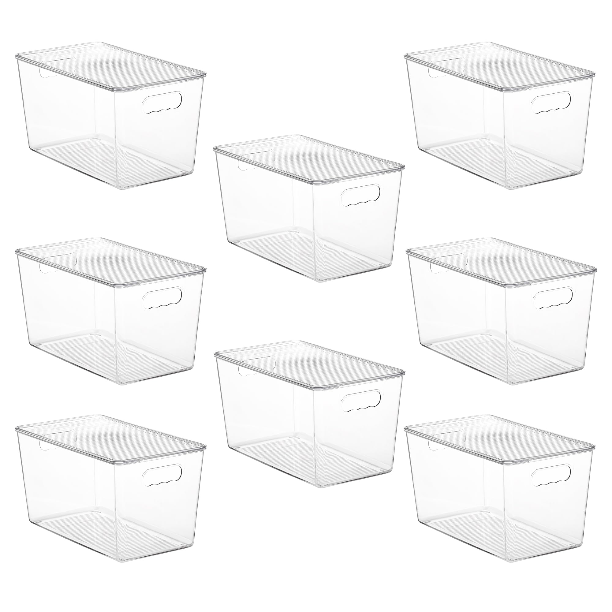 Vtopmart front view of eight clear stackable bins showing organized set