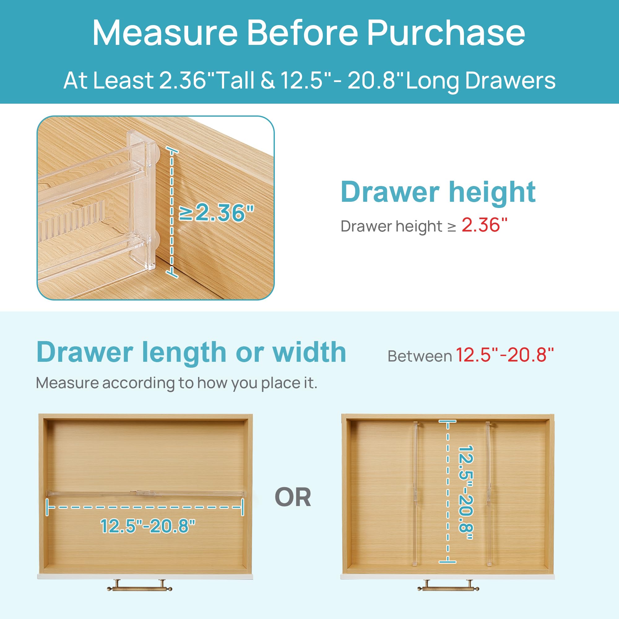 Vtopmart divider extended to show adjustable length and space-saving fit