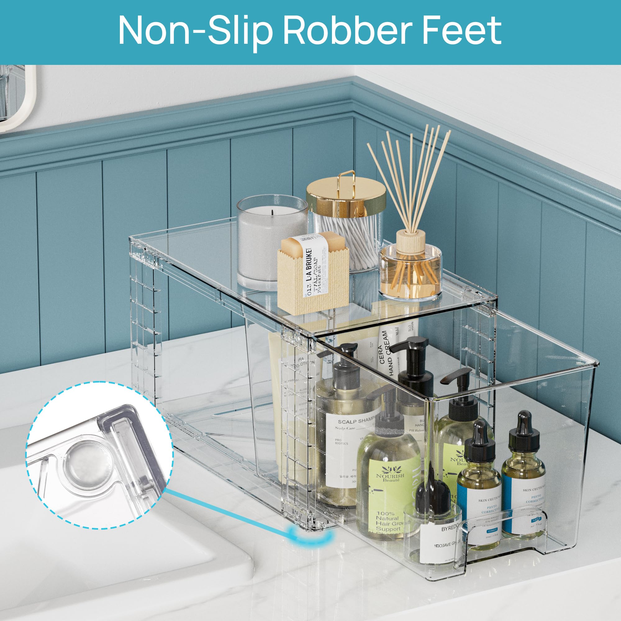Vtopmart bathroom counter with toiletries highlighting quick-access organization benefit