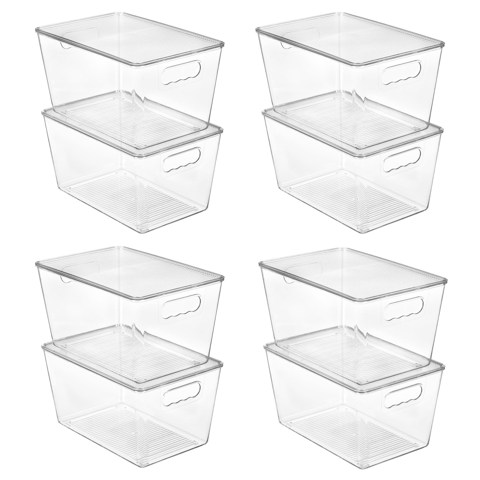 Vtopmart clear stackable bins front view showing tidy storage benefit