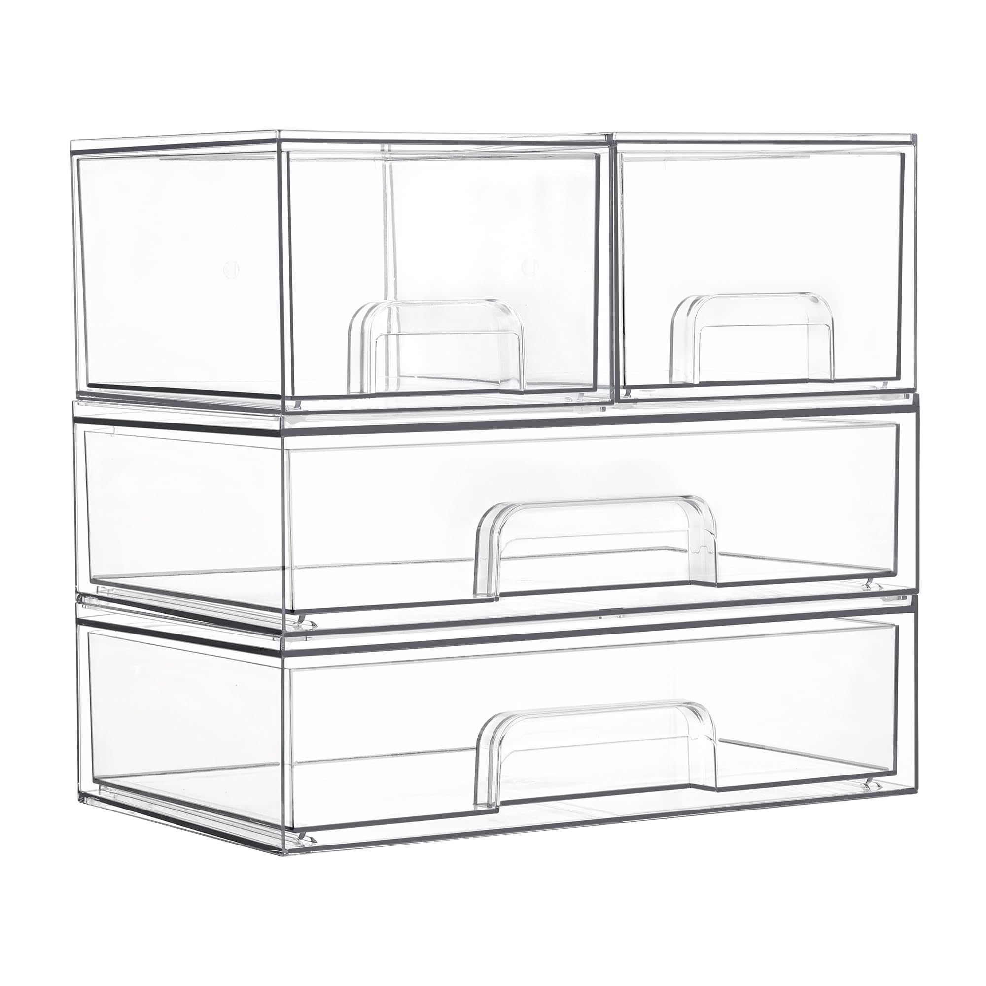 Vtopmart front view of clear stackable drawers showing organized storage benefit