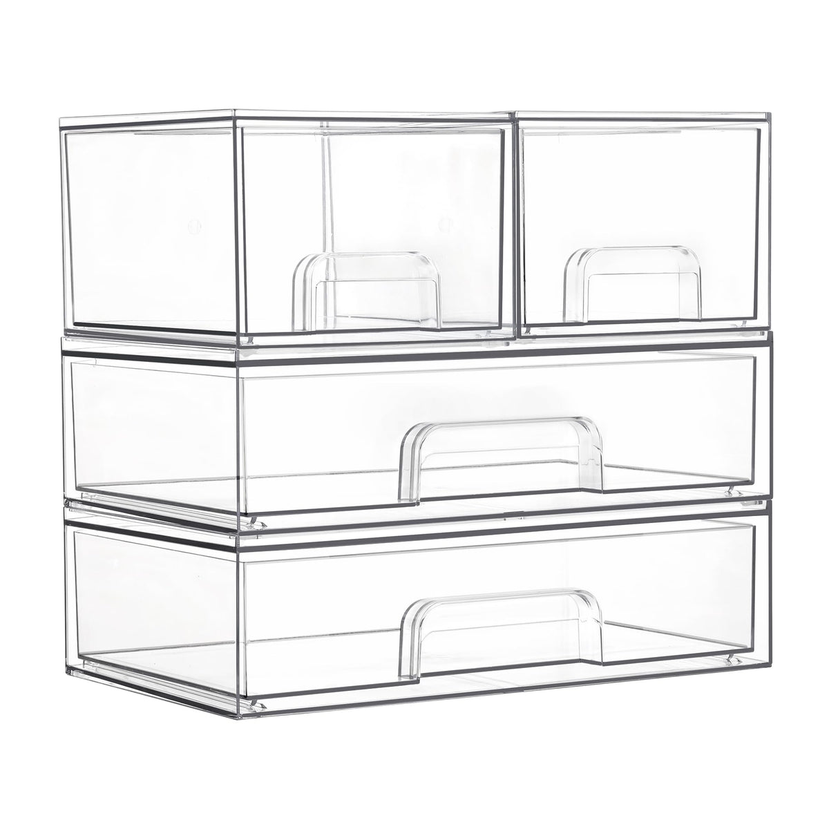 Vtopmart front view of clear stackable drawers showing organized storage benefit