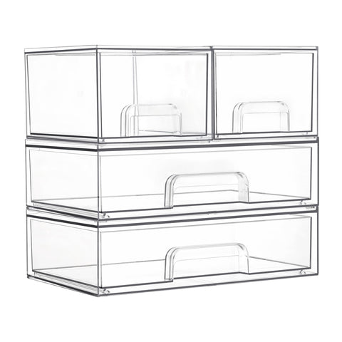 Vtopmart front view of clear stackable drawers showing organized storage benefit