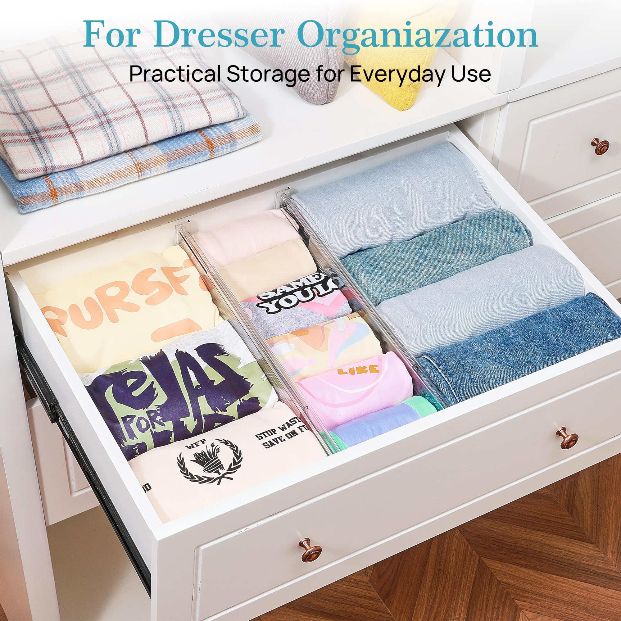 Vtopmart divider placed in dresser organizing socks and folded clothing neatly