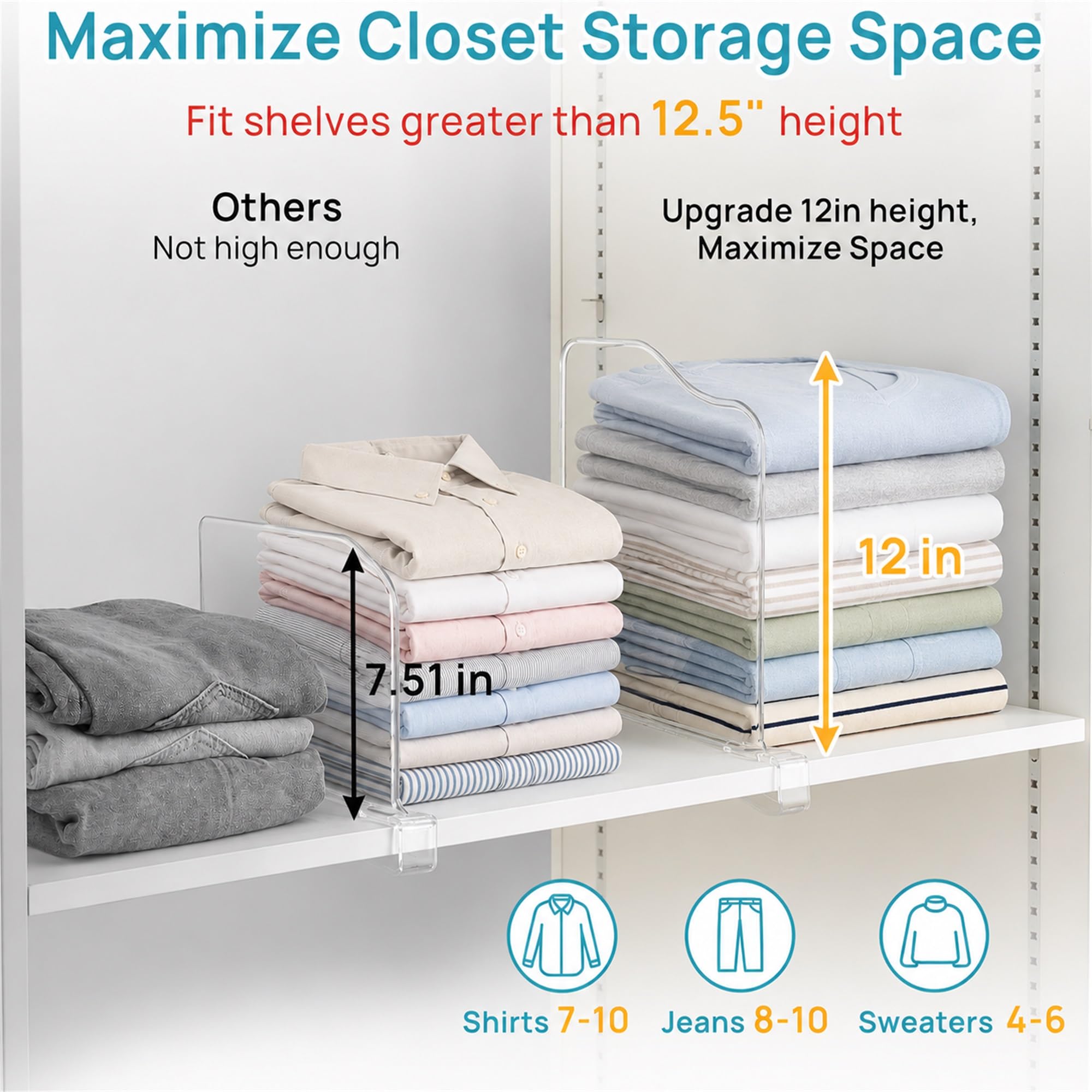 Vtopmart divider with folded sweaters showing stable stacking benefit