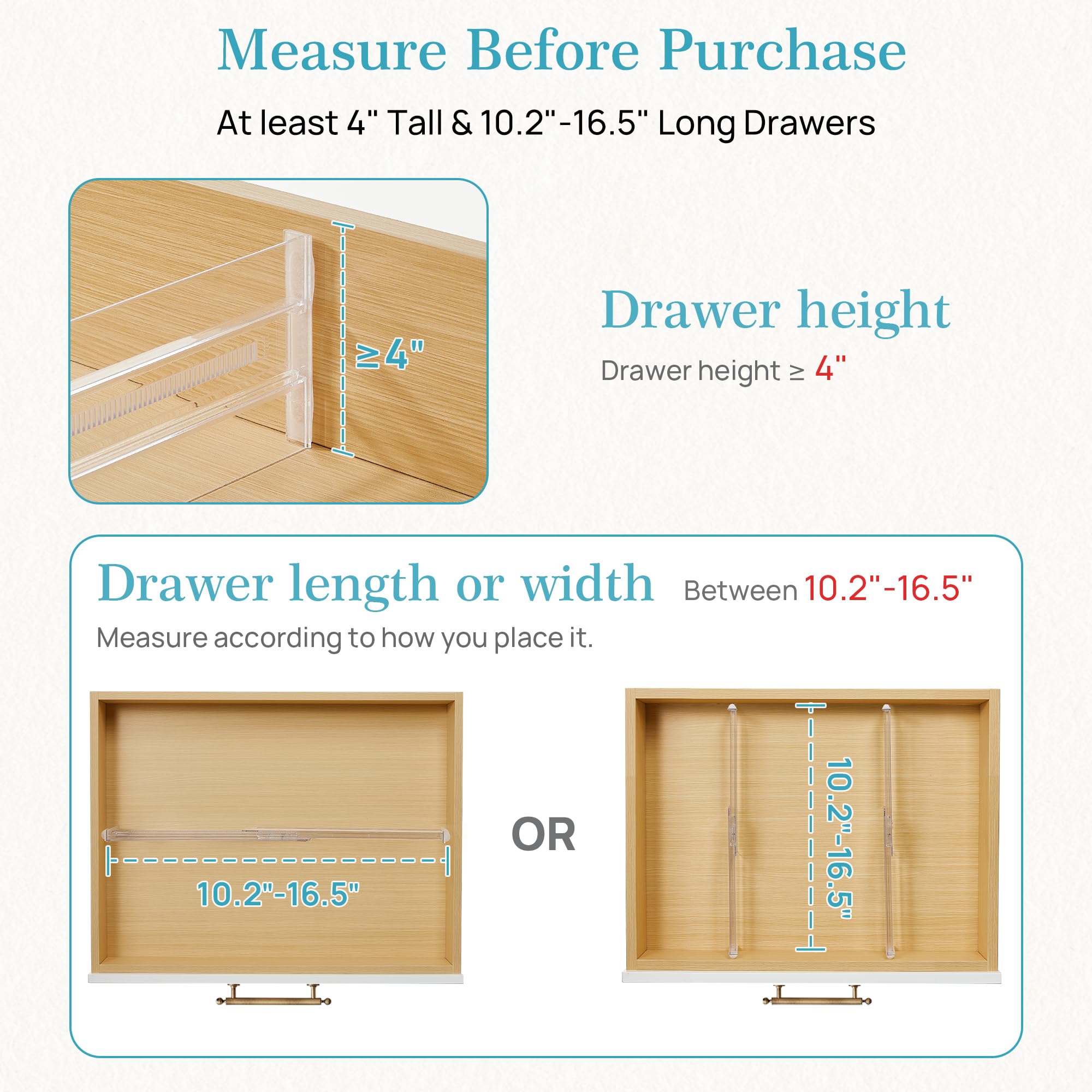 Vtopmart expanded divider fitted inside drawer demonstrating adjustable fit benefit