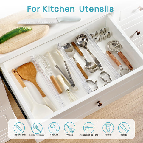 Vtopmart fully expanded divider in drawer showing adjustable fit benefit