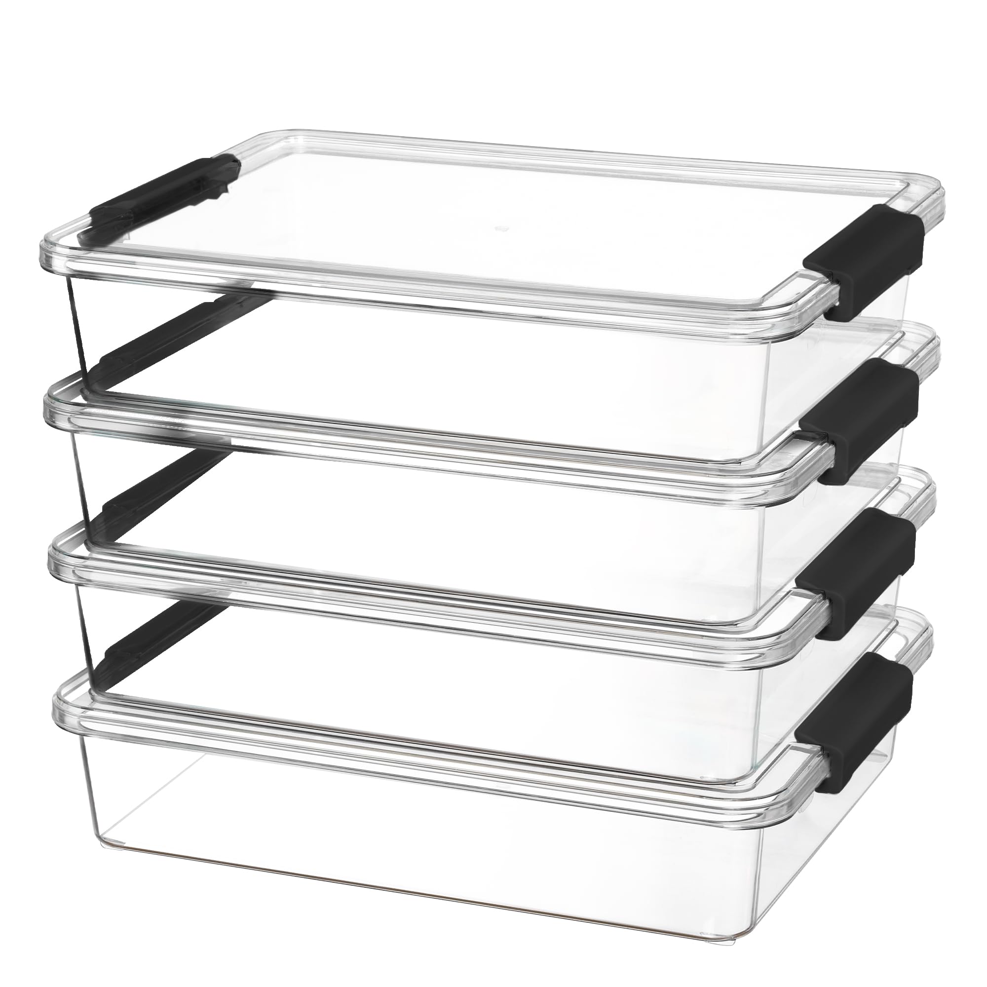 Vtopmart front pack shot showing four clear bins and benefits of organization