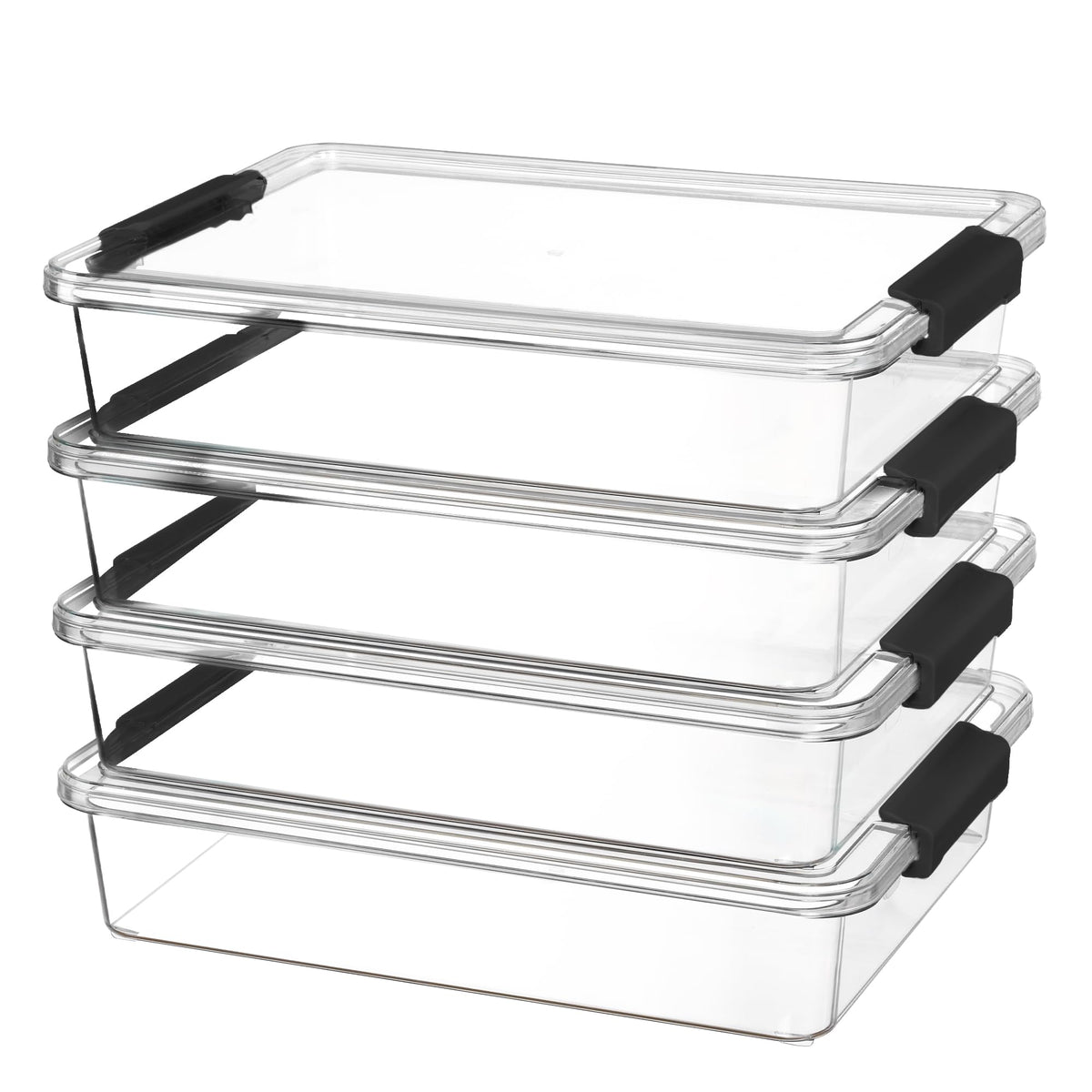 Vtopmart front pack shot showing four clear bins and benefits of organization
