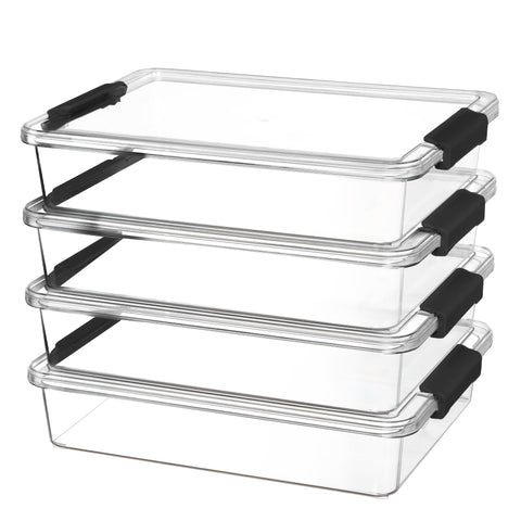 Vtopmart front pack shot showing four clear bins and benefits of organization