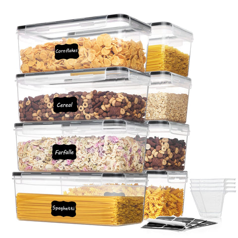 Vtopmart front view of eight airtight canisters showing neat pantry organization benefit