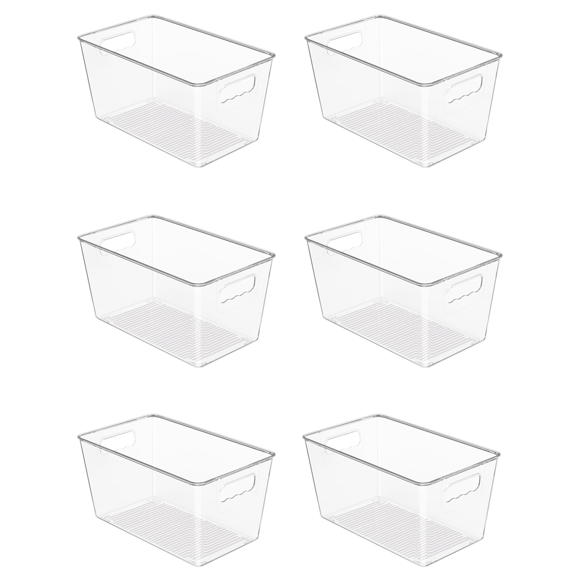 Vtopmart front view of six clear bins showing neat storage benefit