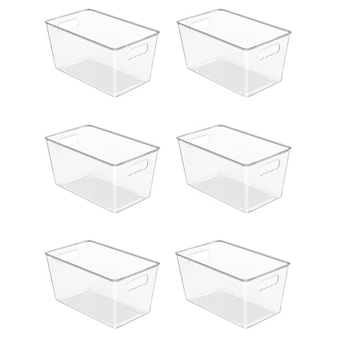 Vtopmart front view of six clear bins showing neat storage benefit