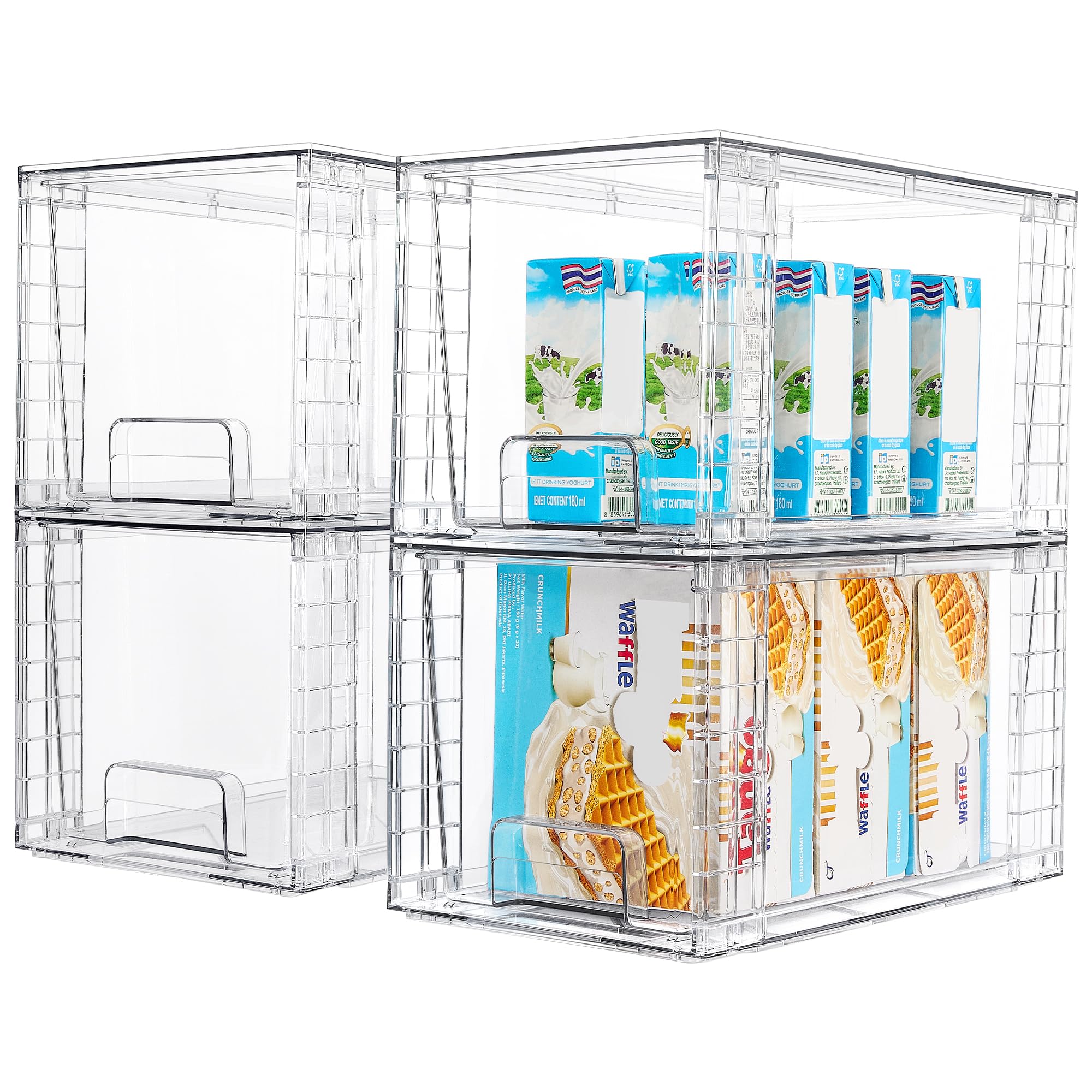 Vtopmart front view of four clear stackable drawers showing visibility and neat storage