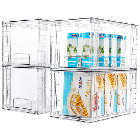Vtopmart front view of four clear stackable drawers showing visibility and neat storage