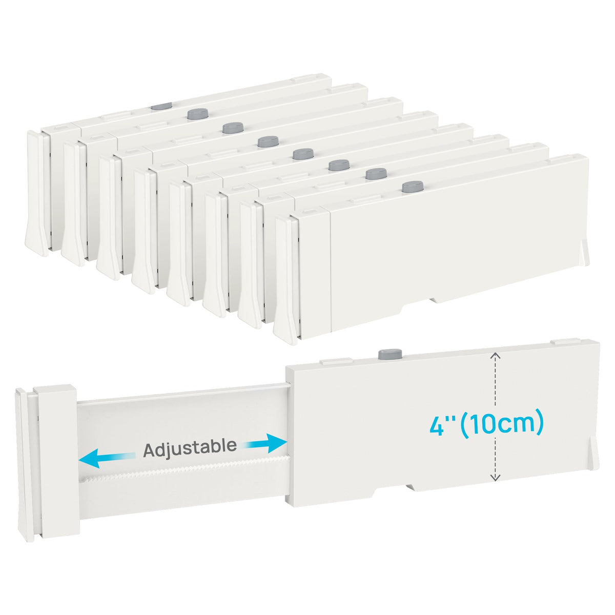Vtopmart front pack showing eight expandable drawer dividers and benefits