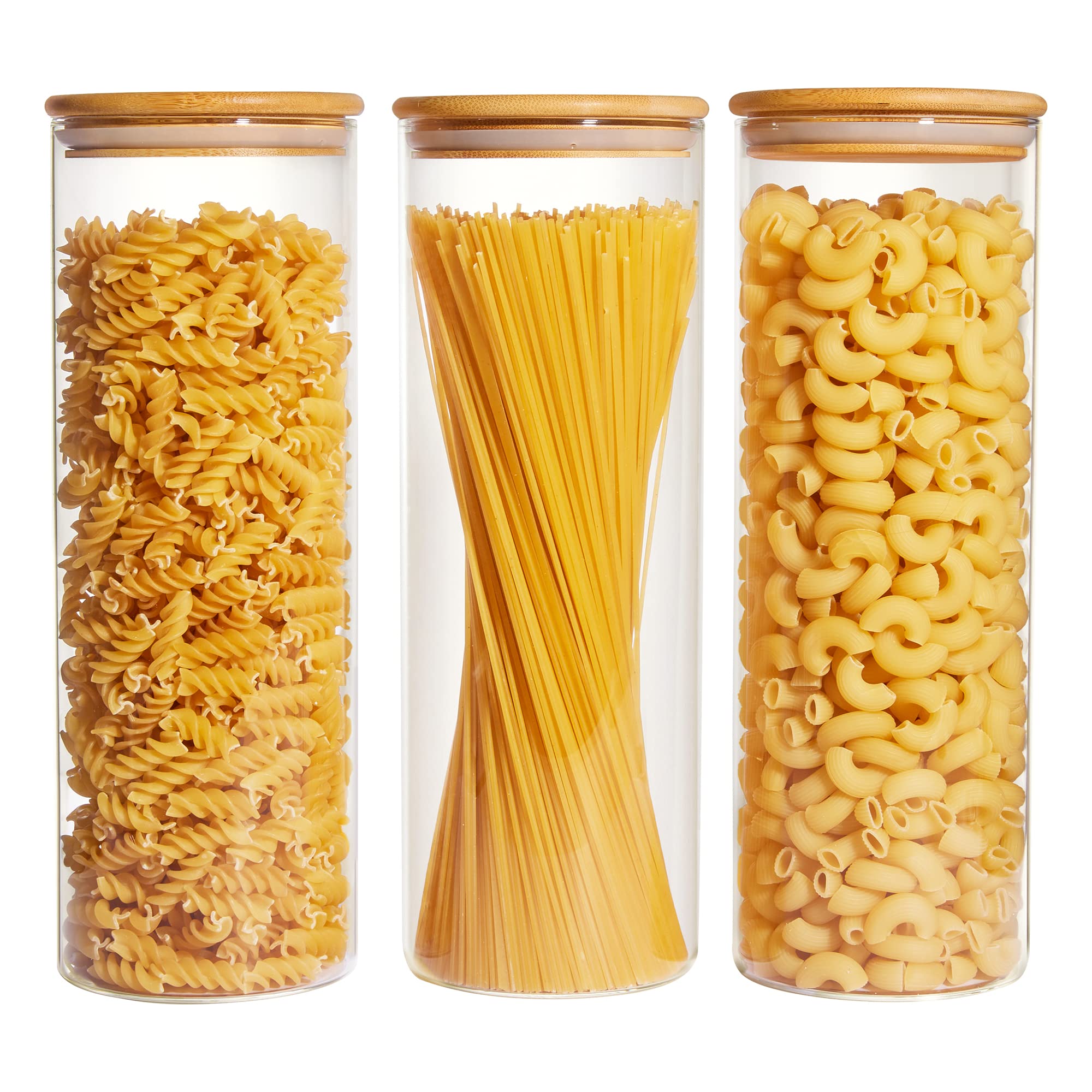 Vtopmart three jars front view showing clear glass and lids for tidy storage