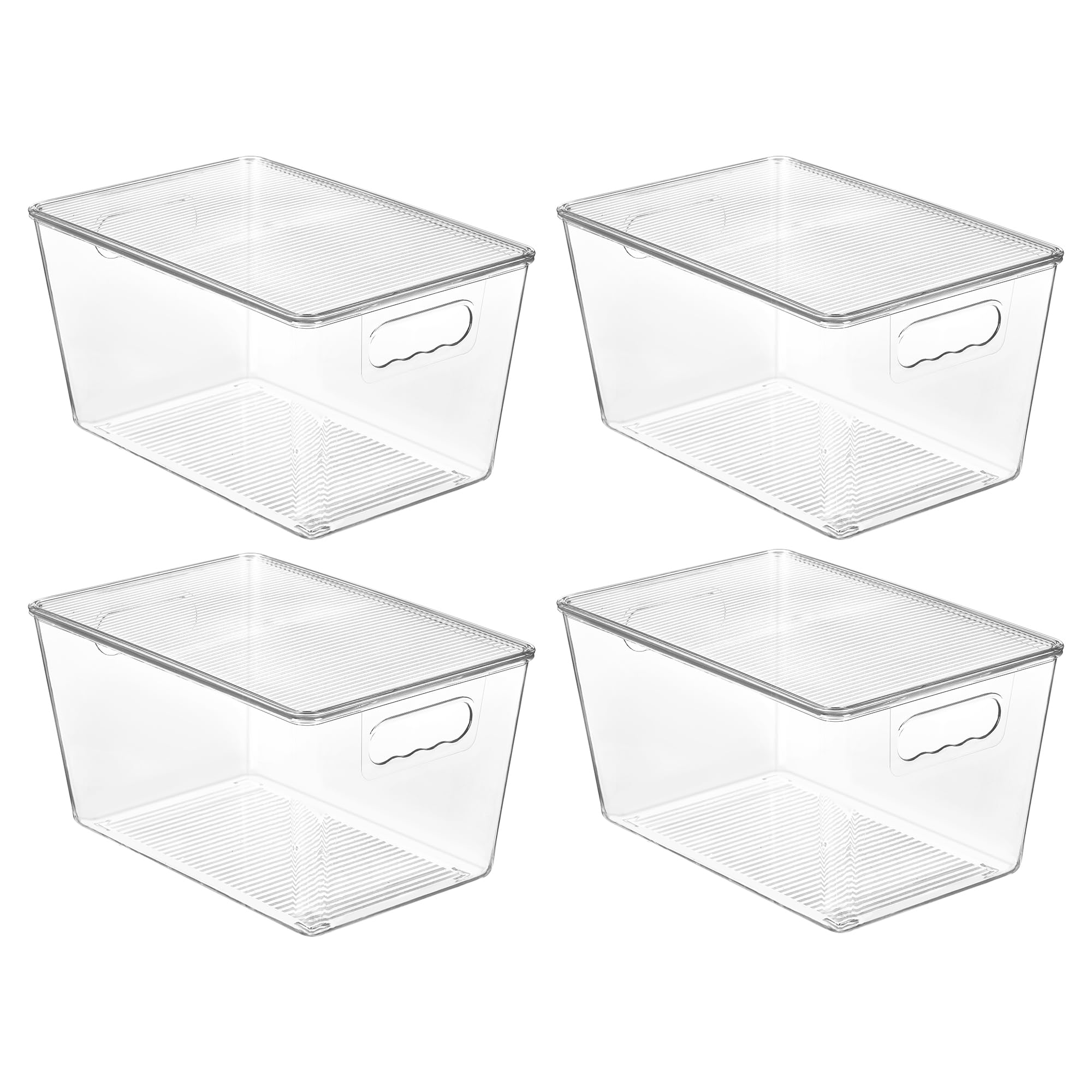 Vtopmart front view of four clear stackable bins showing storage benefit