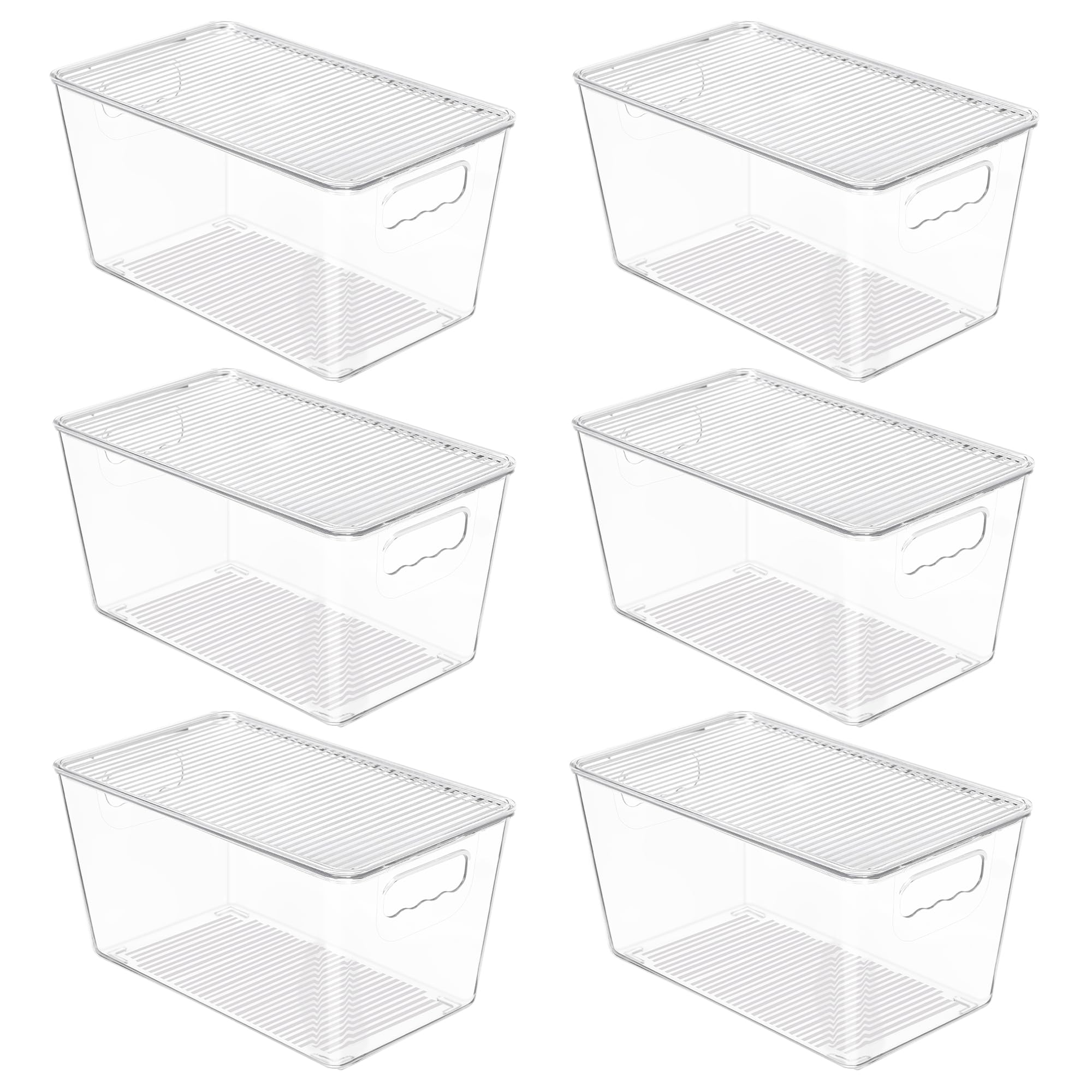 Vtopmart front view of six clear bins showing visibility and neat storage