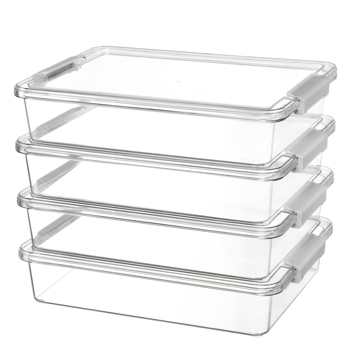 Vtopmart front view of four grey storage bins showing neat set
