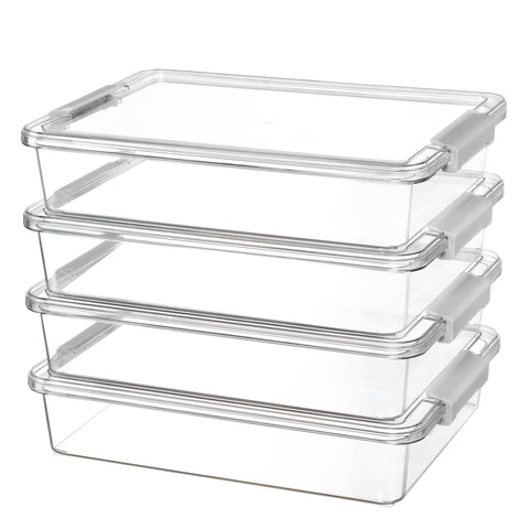 Vtopmart front view of four grey storage bins showing neat set