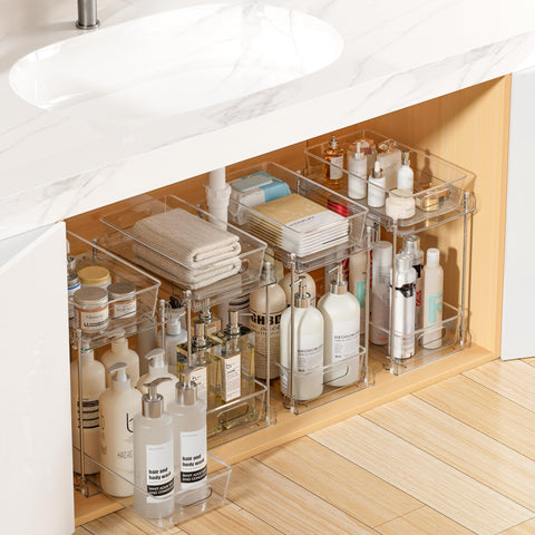 Vtopmart front view of four pull-out organizers showing neat storage benefit
