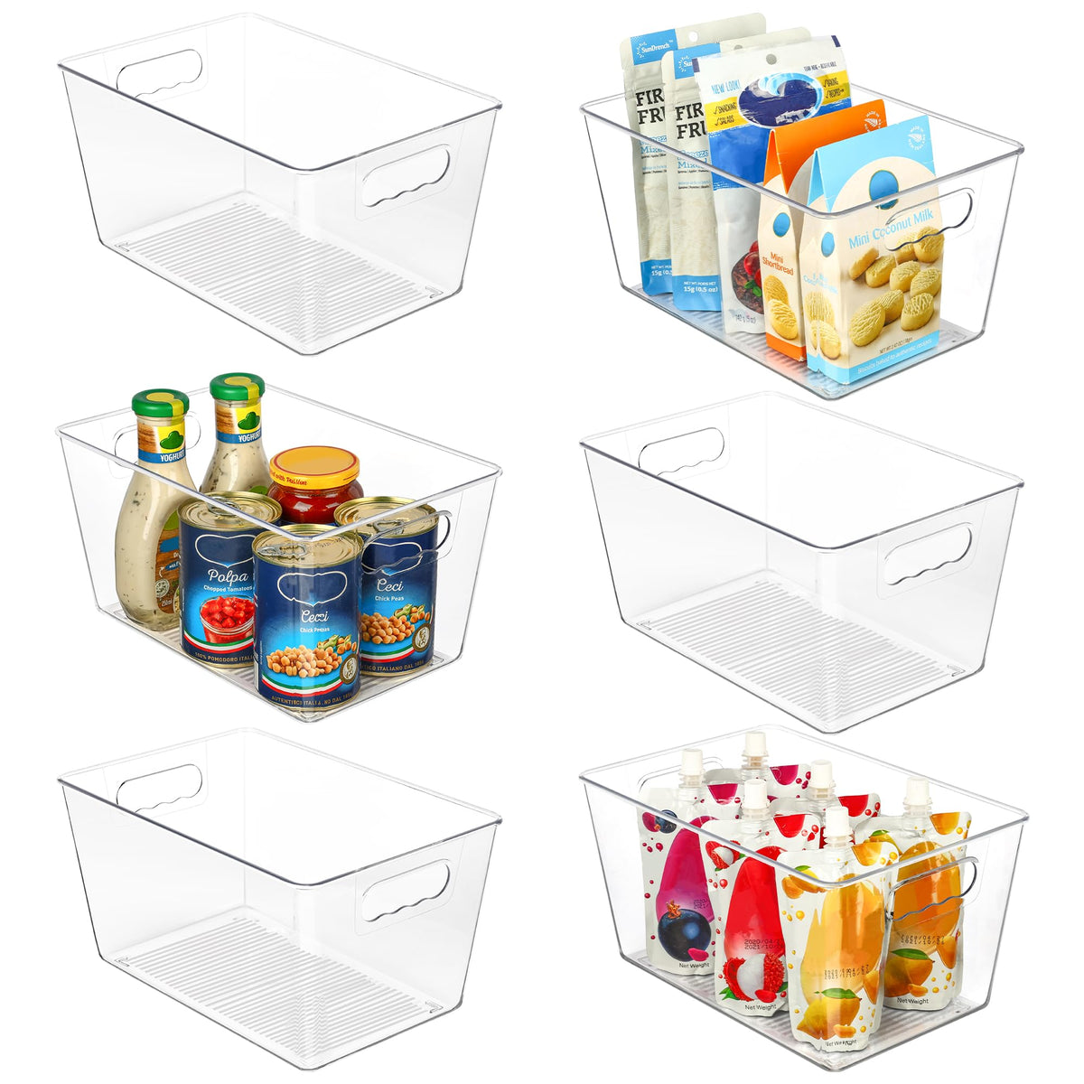 Vtopmart front view six pack shows clear bins for uniform storage and quick identification