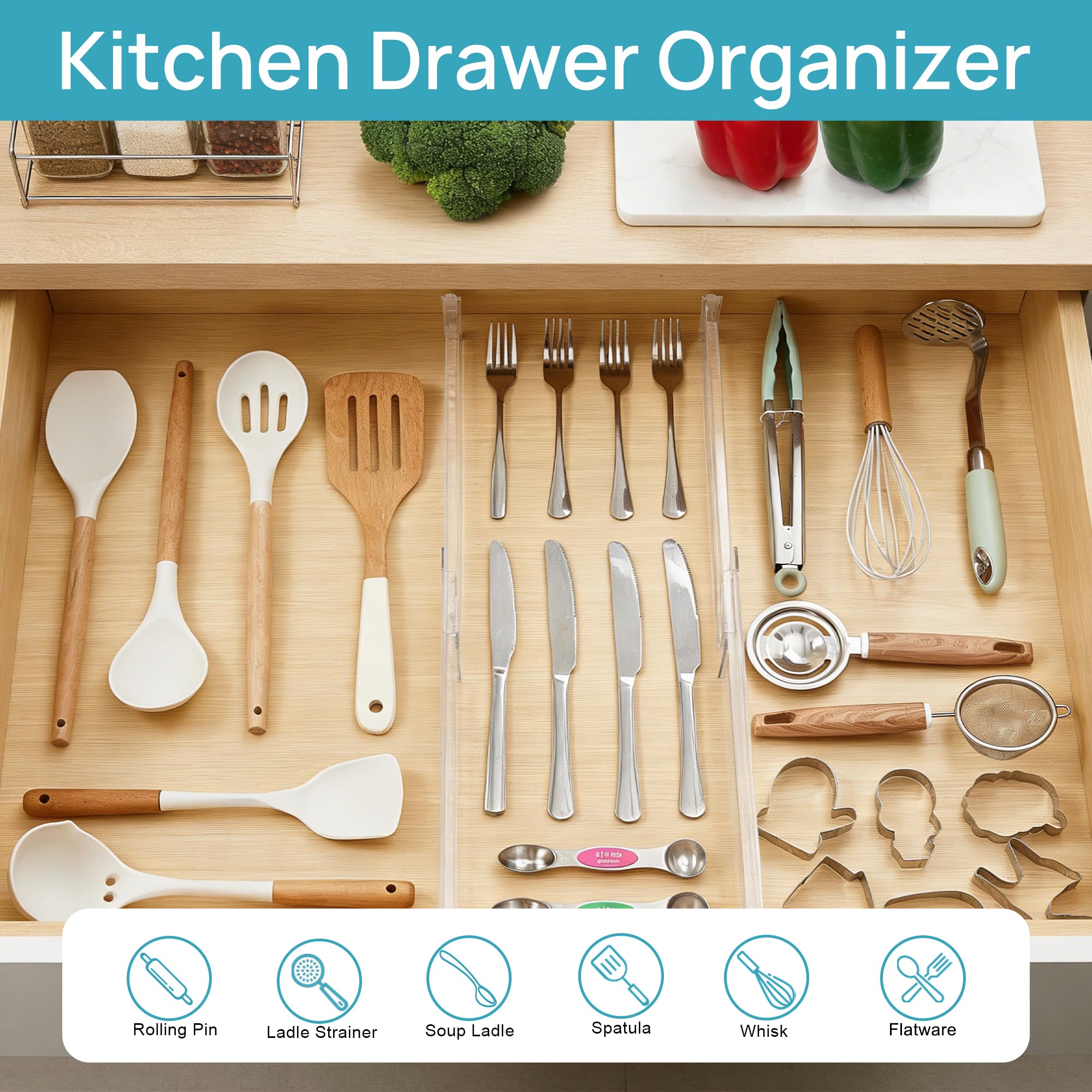 Vtopmart divider inside kitchen drawer organizing cutlery for faster access