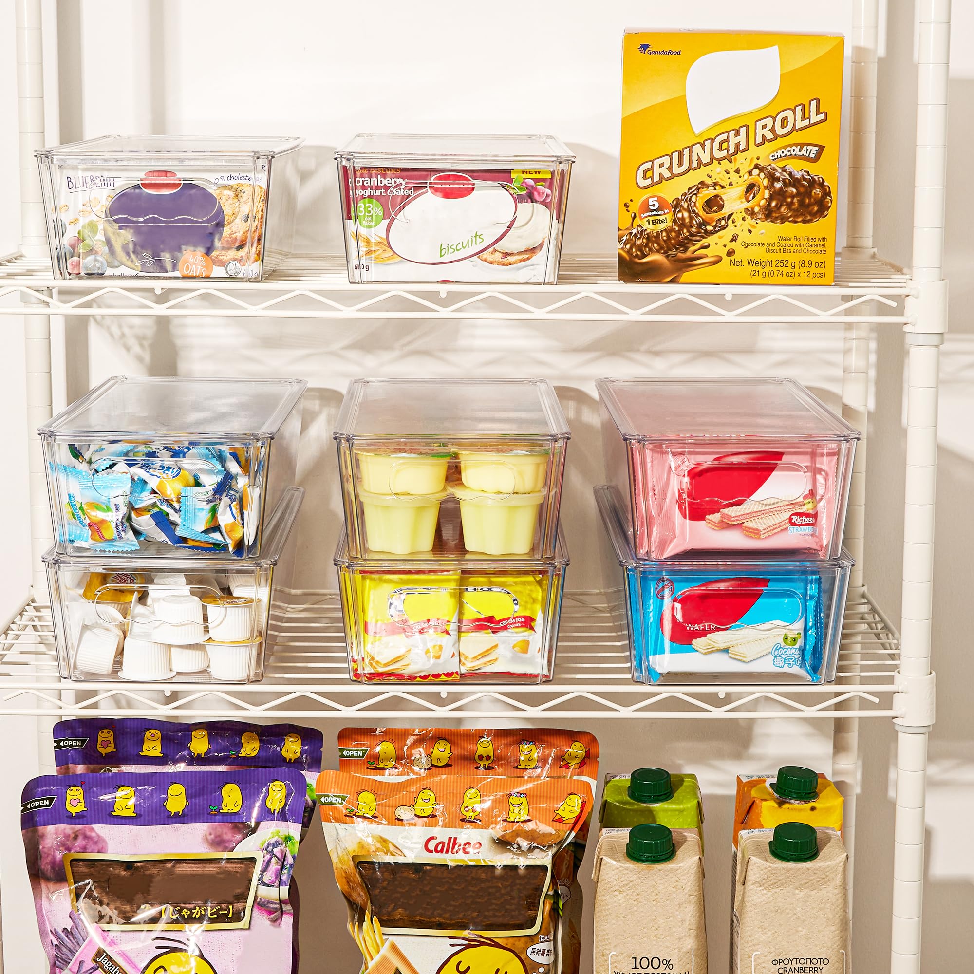 Vtopmart bins arranged inside refrigerator demonstrating easy visibility and access